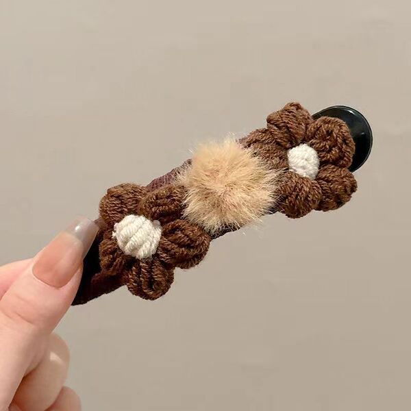 秋冬奶咖毛线花朵抓夹女后脑勺半扎发鸭嘴发夹发量少头发夹子头饰