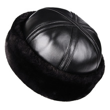 Genuine leather elderly hat men winter cold warm cotton cap