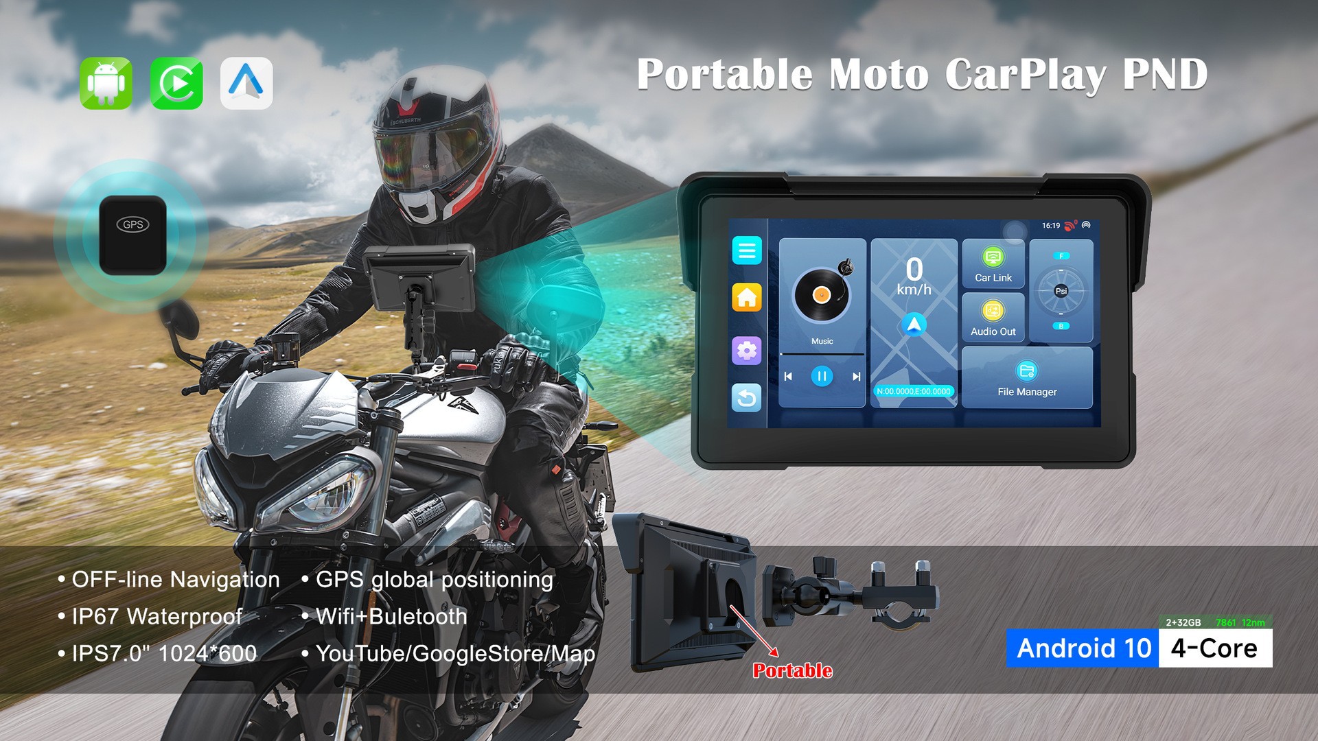 Cross-Border 7inch Motorcycle Navigation System Wireless Carplay Waterproof Motorcycle Dashcam Wholesale
