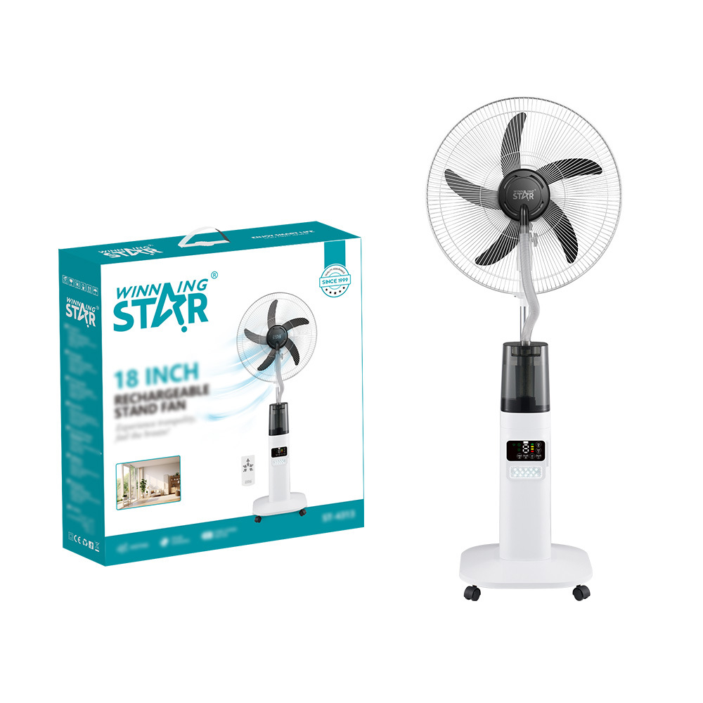 Winningstar跨境AC/DC充电18寸带LED显示喷雾落地电风扇Stand Fan