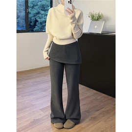 2025秋冬季新款修身棉质直筒高腰女裤保暖裙裤一体假两件吸湿透气