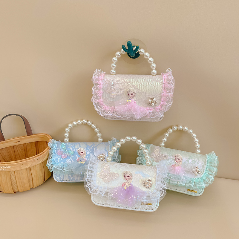 Bolsa de niños de estilo extranjero bolso de perlas bolso de hombro de encaje arco lindos princesa mochila