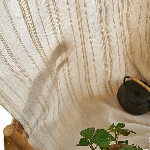 Japanese-style transparent but not people-permeable linen sand window screen curtains, retro Japanese-style celebrity striped cotton linen curtain screen for living room and tea room