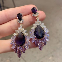 轻奢超闪满钻流苏耳环复古高级感气质夸张耳坠魅力紫钻大气耳饰女