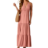 (Трансграничная торговля), брендовое сексуальное платье с рукавами без рукавов, однотонная длинная юбка, европейский стиль, V-образный вырез