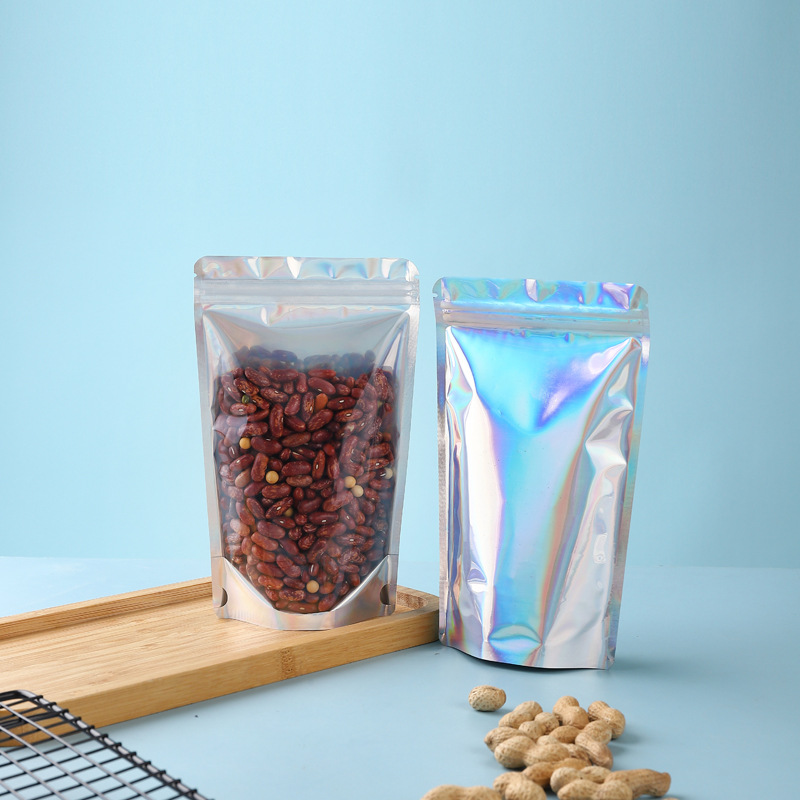 Laser Self-standing Bone Bag Candy Gift Packaging Bag Color-changing Rainbow Aluminum Foil Bag Pet Food Fish Food Snack Self-sealing Bag