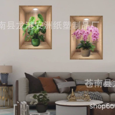 Моделирование трехмерного цветочного горшка Горшечное растение Фоторамка Трехмерные наклейки Трехмерные настенные наклейки ручной работы Гардероб Украшение гостиной