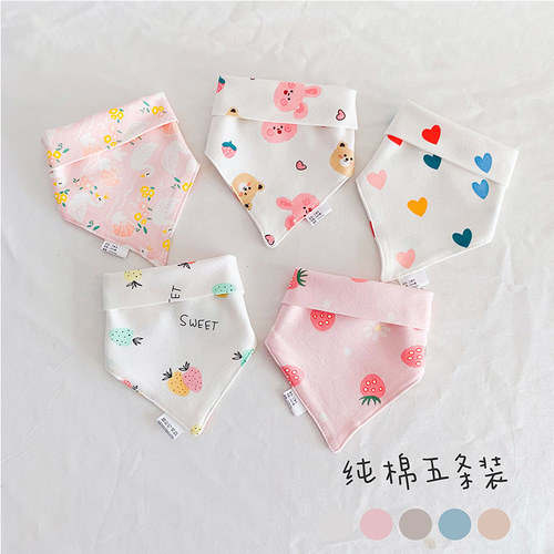 ins Korean version of the new baby triangle towel baby saliva towel children's bib combination 5-pack cotton soft bib