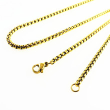 金色方珍珠项链不锈钢方形合仔配链钛钢饰品玉米链男士嘻哈链条