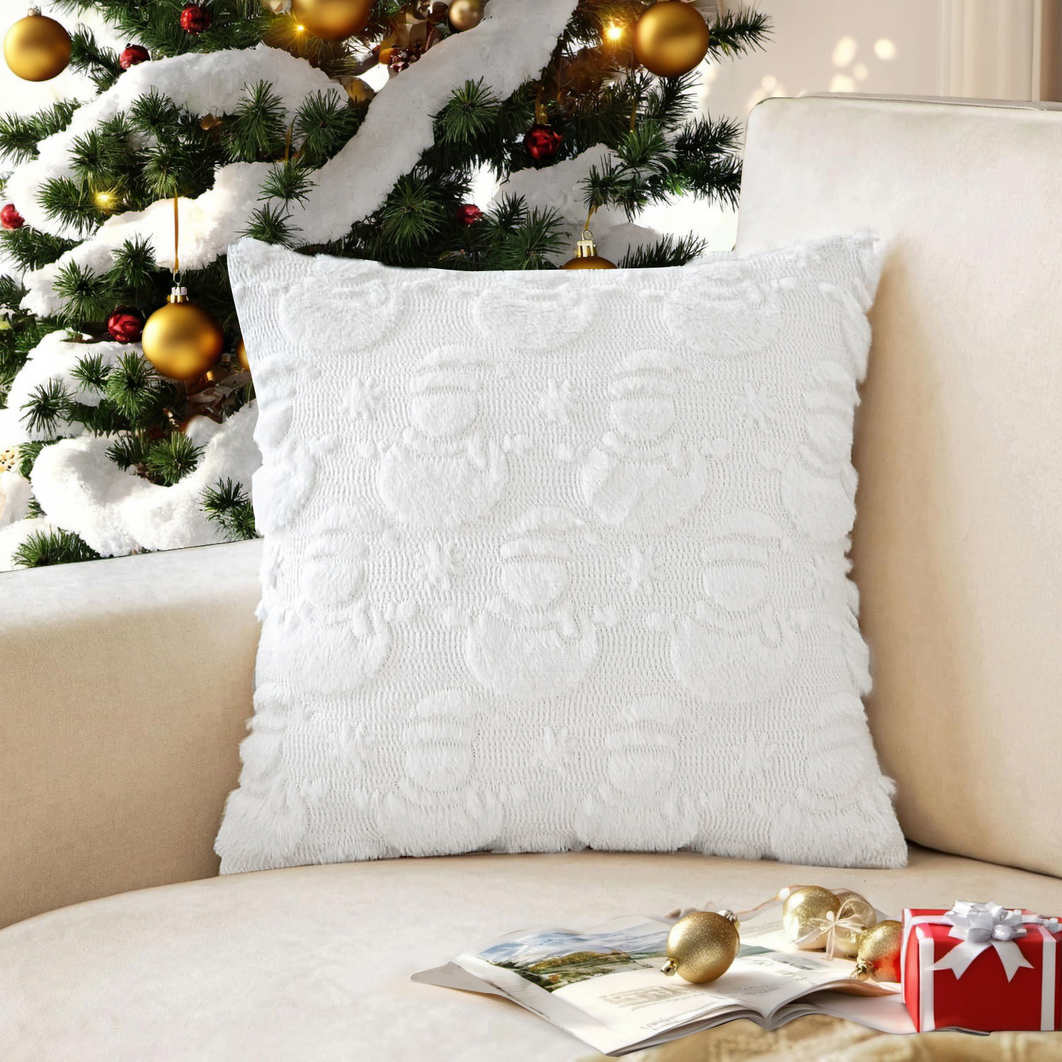 Funda de almohada de muñeco de nieve de Navidad transfronteriza de Amazon Funda de almohada de Navidad de terciopelo mate de PVE universal