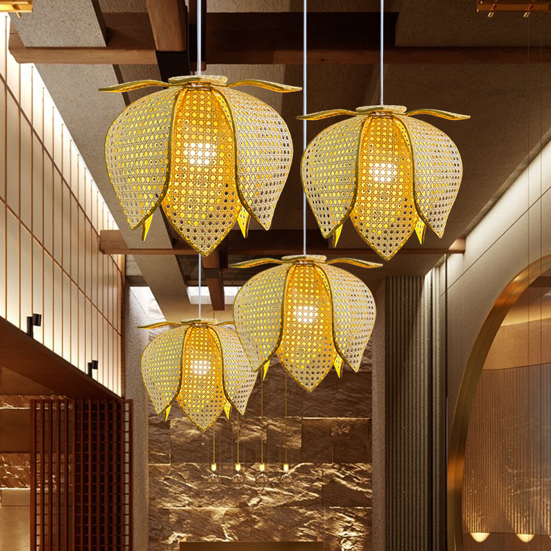 Nueva lámpara de loto china clásica lámpara de loto china estilo zen sala de estar sala de té comedor bar lámpara de caña