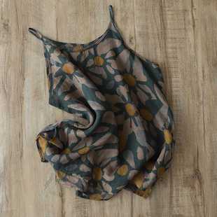 Chinese-Style Ramie Fresh Print Camisole Retro Chinese Zen Short Versatile Base Vest