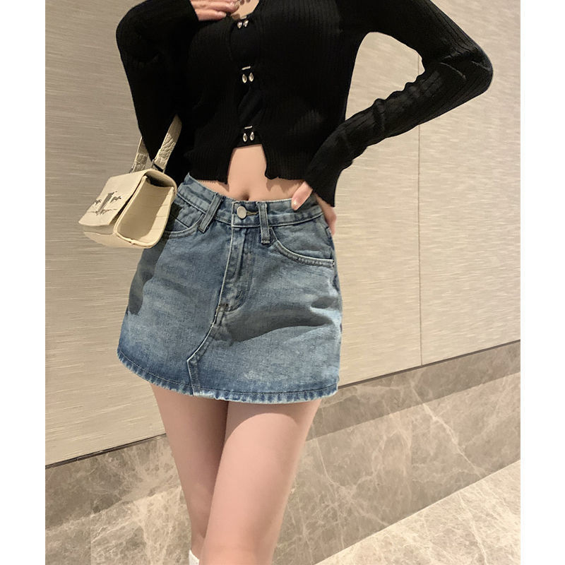 Plus Size Retro Hottie A-Line Denim Skirt for Women Summer 2025 New High-Waisted Miniskirt Skirt Culottes