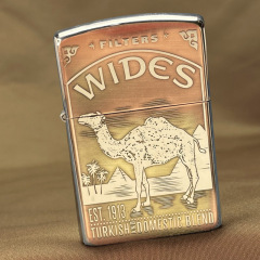 ZORRO etched double picture relief camel brass kerosene lighter vintage retro manufacturer wholesale