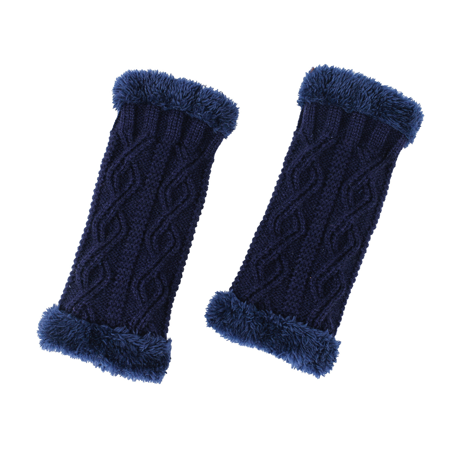 Plush And Thickened Gloves, Diamond Shaped Short Knitted Fingerless Plush Sleeves, Autumn And Winter Warm Plush Gloves_voghion.com