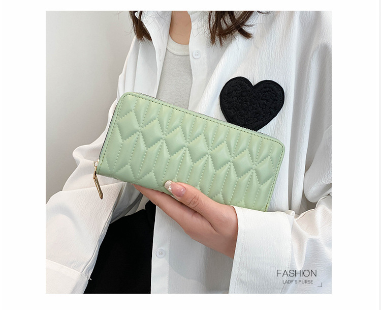 Pu Leather Material Stripe, Lingge Pattern Women's Stripe Lingge Pu Leather Zipper Wallets