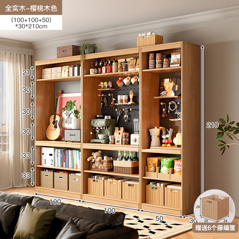 Estantes de estantería de madera maciza, piso a piso, sala de estar integrada, armario de almacenamiento de pared completa, estantería doméstica de color nogal