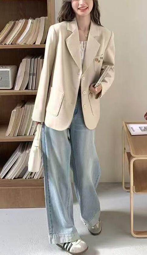 Áo vest nữ dáng suông thanh lịch, tay dài, cổ vest, phong cách công sở — Màu yến mạch (chất lượng cao) chi tiết 11