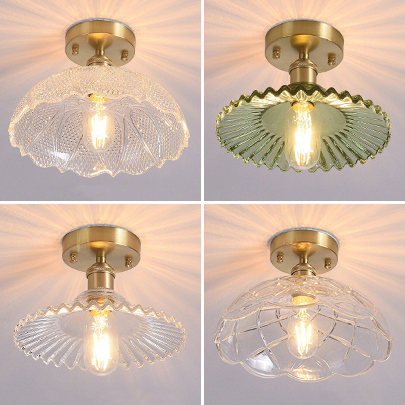 Japanese simple balcony ceiling lamp Nordic minimalist corridor aisle cloakroom brass glass entrance entrance light