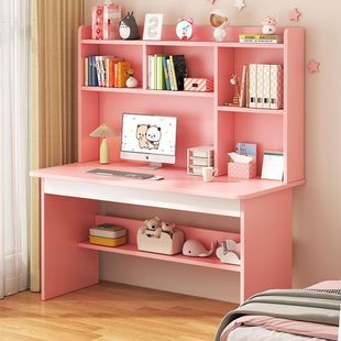 Student Home Desk Bookshelf Bookcase Integrated Table Study Table and Chair Writing Table Computer Table Desktop Bedroom Desk