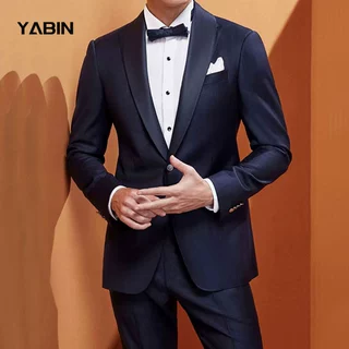 高端定制男士西装套装男装正装羊毛高级礼服翻领半麻衬新郎伴郎服
