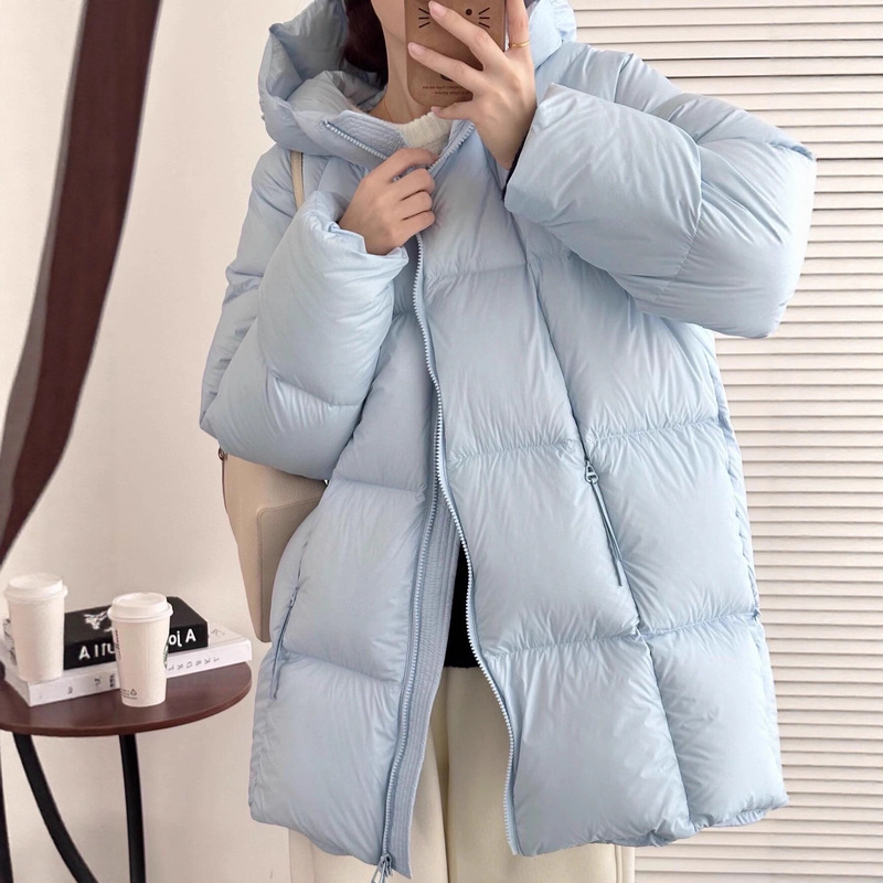 Cloud Puff down Jacket Women's Mid-Length 2025 Winter New Style 90 White Duck down Hooded Thickened Korean Style Loose Bread