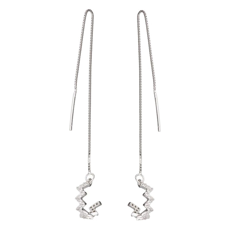 Pendientes de Plata de Ley 925 pendientes de onda elegantes pendientes de Corea del Sur pendientes largos de circón joyería de comercio exterior transfronterizo