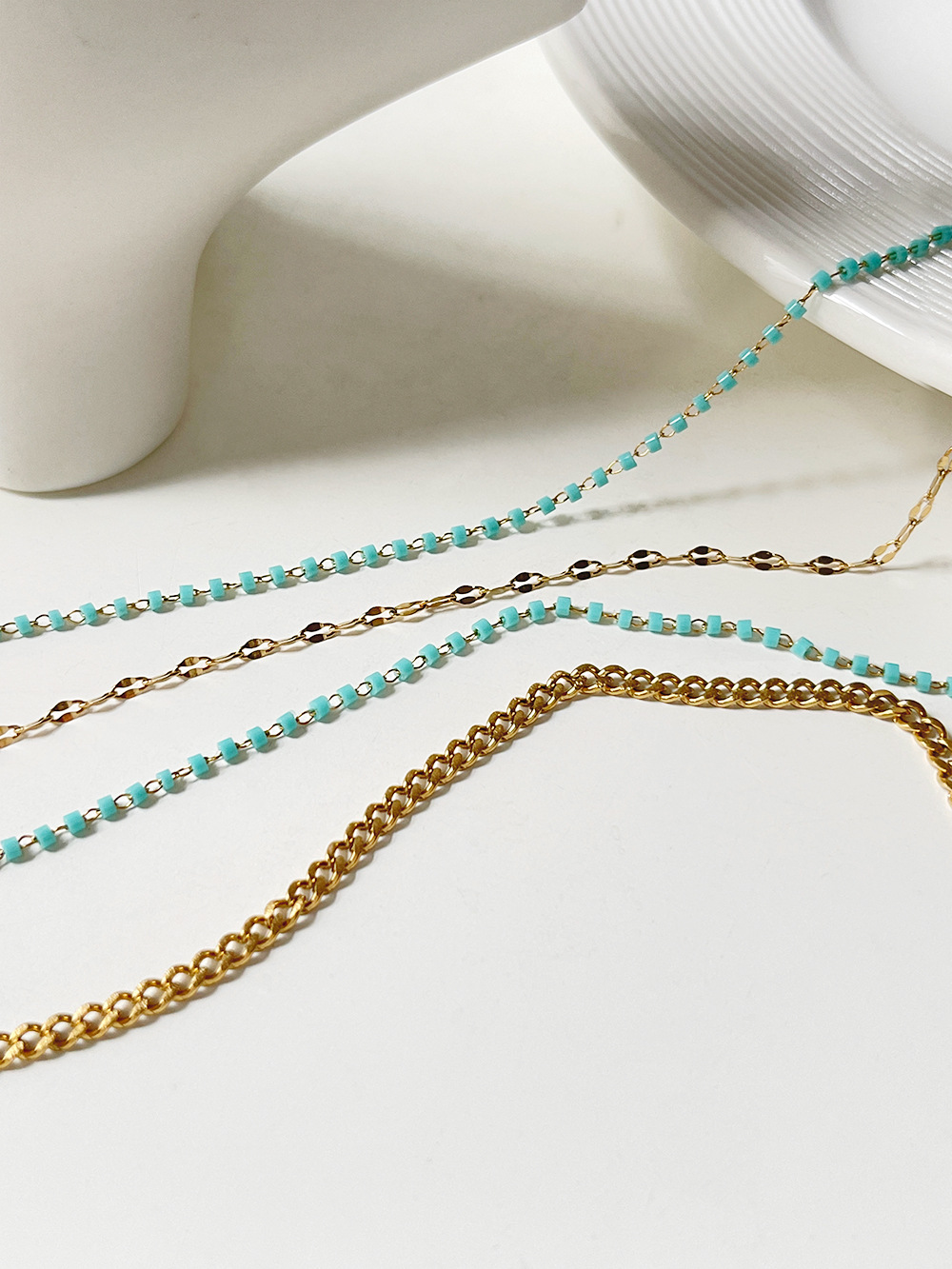 Vacation Multicolor Stainless Steel Arylic Beaded Plating Layered Necklaces 1 Piece