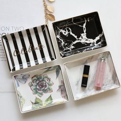 跨境亞馬遜ins大理石紋點心盤長方首飾盤金邊輕奢陶瓷收納盤