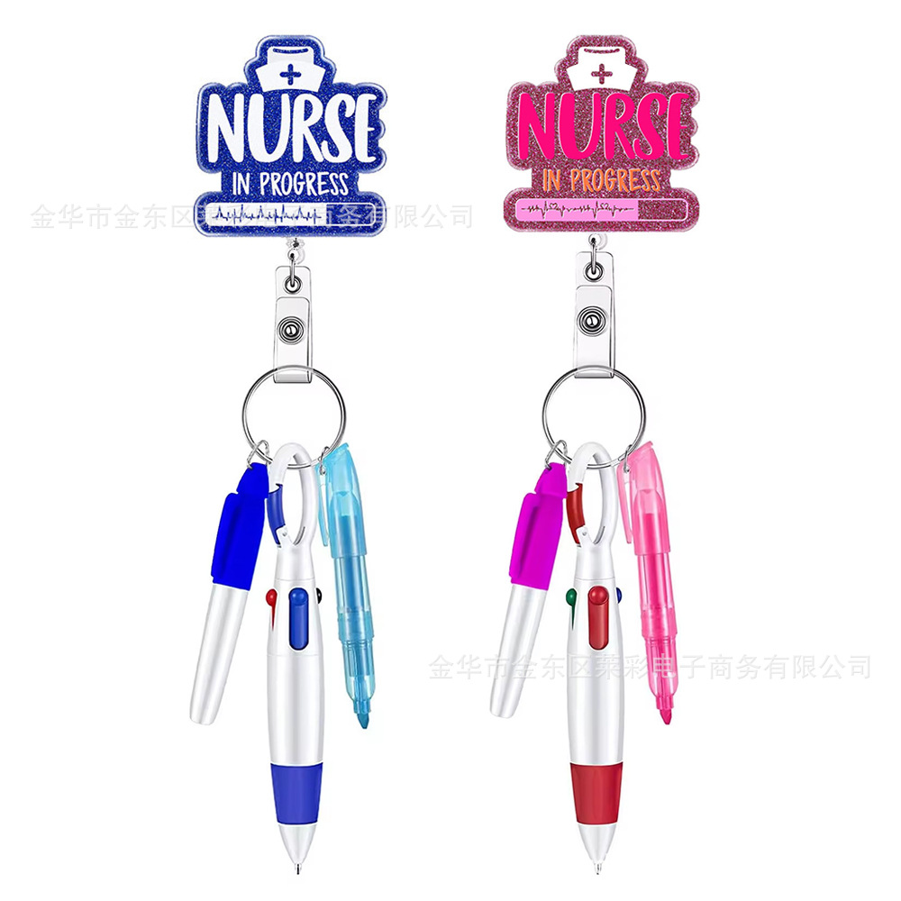 跨境现货热卖 护士圆珠笔套装水彩笔卡通医护图案钥匙扣4件套礼品