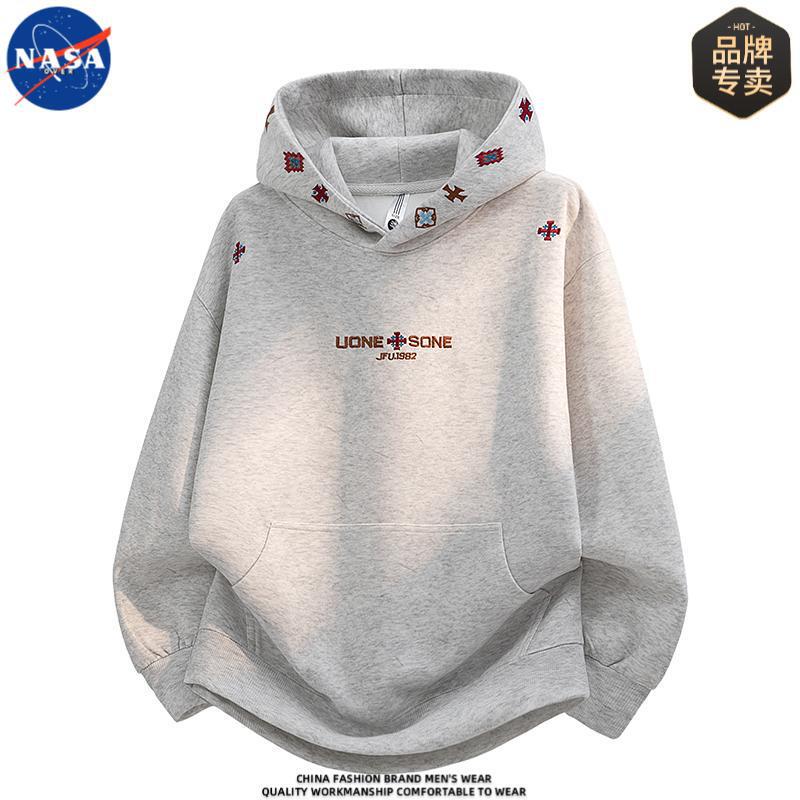 Nasa Brand High-Quality Large Pocket Heavy Embroidery Hooded Sweatshirt for Men, Casual Loose Top for Spring and Autumn