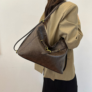 Tote Bag Retro Textiles Korean Style Casual Large Capacity Shoulder Bag PU Water-repellent Textiles Commuter Backpack Bag