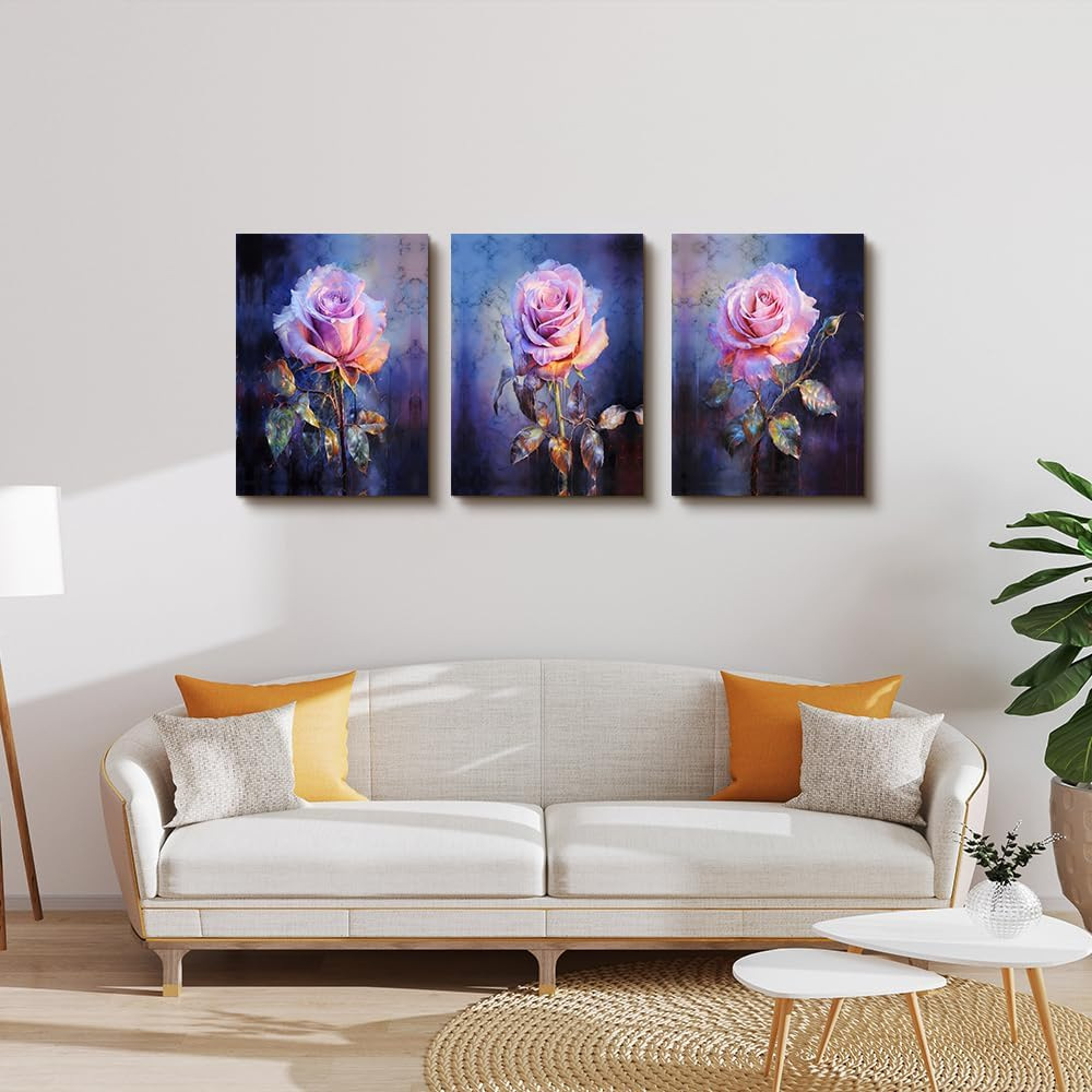 Hot-Selling Foreign Trade Wall Art for Bedroom and Living Room, Rose Flower Wall Art, Modern Office Floral Home Decoration Painting