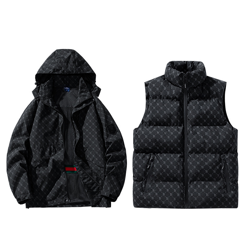 2024 nuevo estilo B explosión de moda casual de algodón cálido hombre sin mangas grueso chaleco de dos piezas