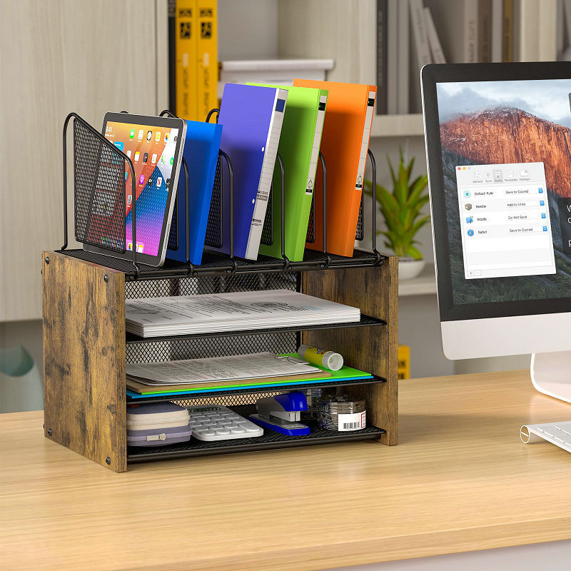 Organizador de escritorio de 4 capas con malla, madera con cajón, para oficina en casa, venta transfronteriza image 5