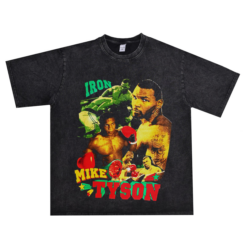 European and American professional boxer Mike Tyson Mike Tyson personality washed distressed T-shirt short sleeve loose version