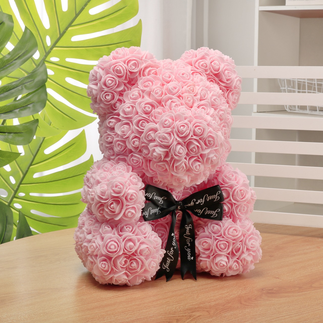 Flor preservada oso rosa 520 regalo del Día de San Valentín tienda de flores supermercado PE espuma flor abrazo oso rosa