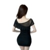 Sexy mesh short sleeved tassel bottom wrap buttocks dress
