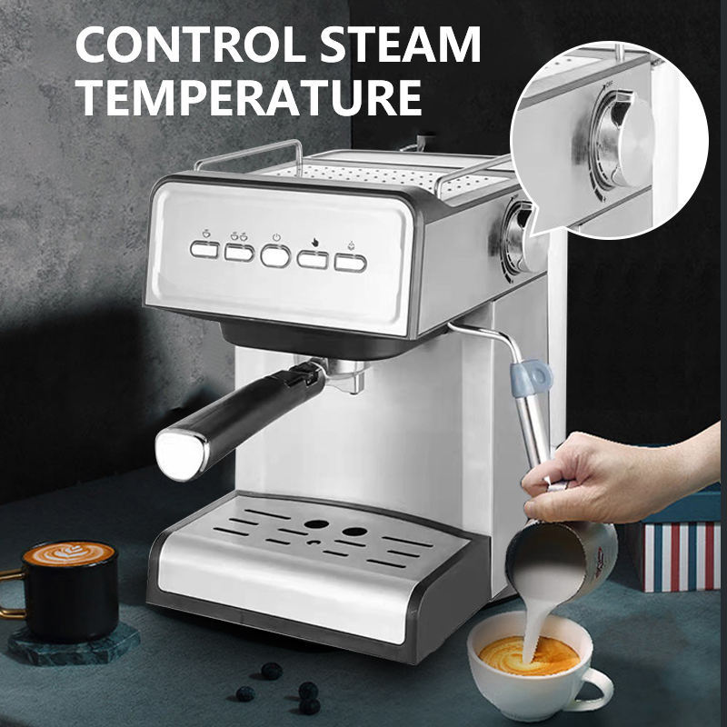 Máquina de café espresso estándar europea de 15 bares para uso doméstico, espumador de leche a vapor con presión de bomba, semiautomática, estilo retro