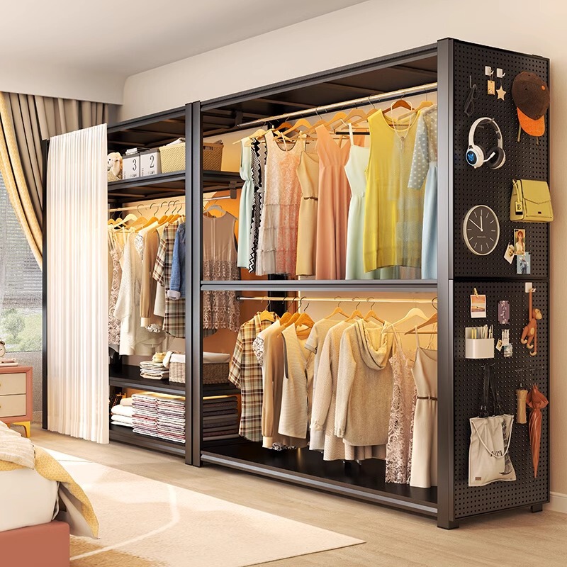 Shelf Wardrobe Home Bedroom Assembly Storage Rack Simple Steel Rack Multi-Layer Storage Shelf Rental Room Hanger