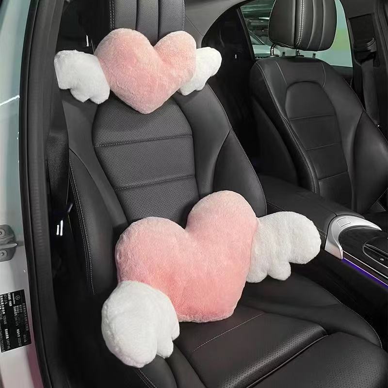 Car Heart-Shaped Pillow, Neck Pillow, Lumbar Support for Women, Creative Cute Plush Cushion, Car Seat Interior Accessory
