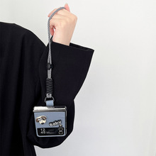 翻盖式折叠屏baby眼镜狗翻盖手机壳适用韩国三星zflip5手提绳轻奢