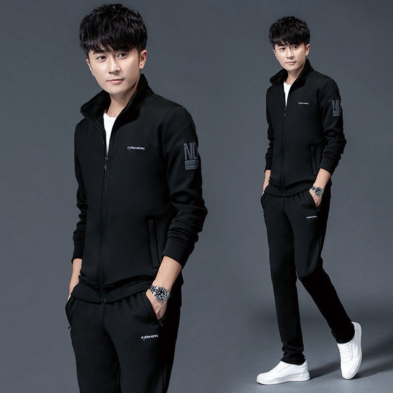 (2개) 남자 캐주얼 스포츠 세트 남자 봄과 가을 옷 새 기모 두꺼운 가을과 겨울 달리기 운동복 옷