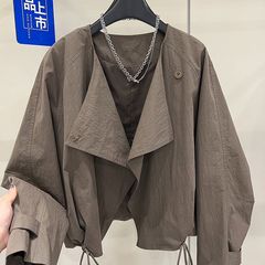 秋季新款宽松休闲风衣外套显瘦百搭女长袖设计感翻领夹克上衣
