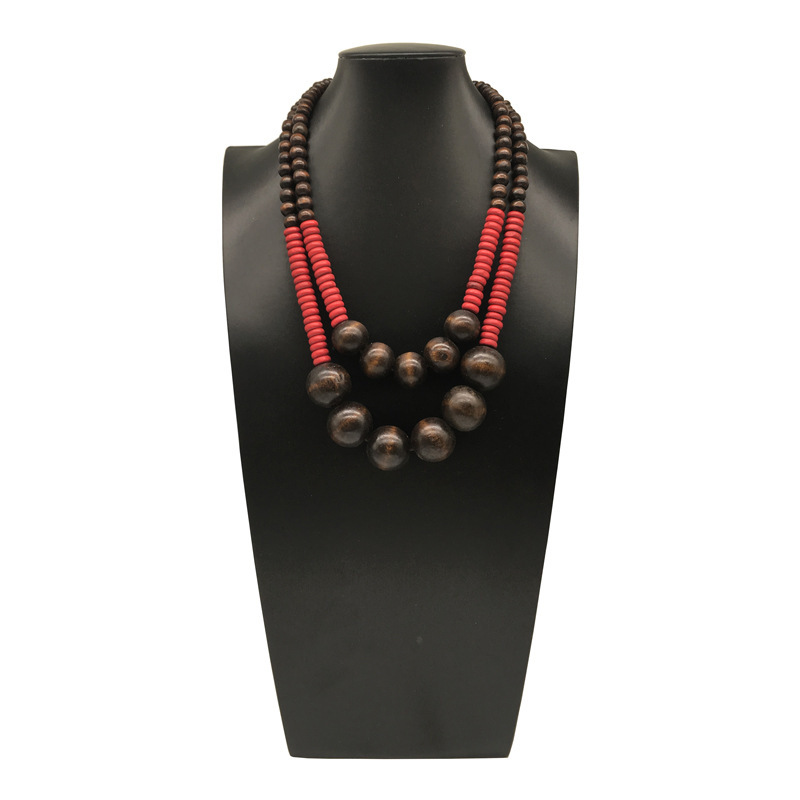 Bohemian ethnic style wood beads two-layer mixed color beach style necklace for women necklace women Bohemian ethnic style wood beads two-layer mixed color beach style necklace for women necklace women