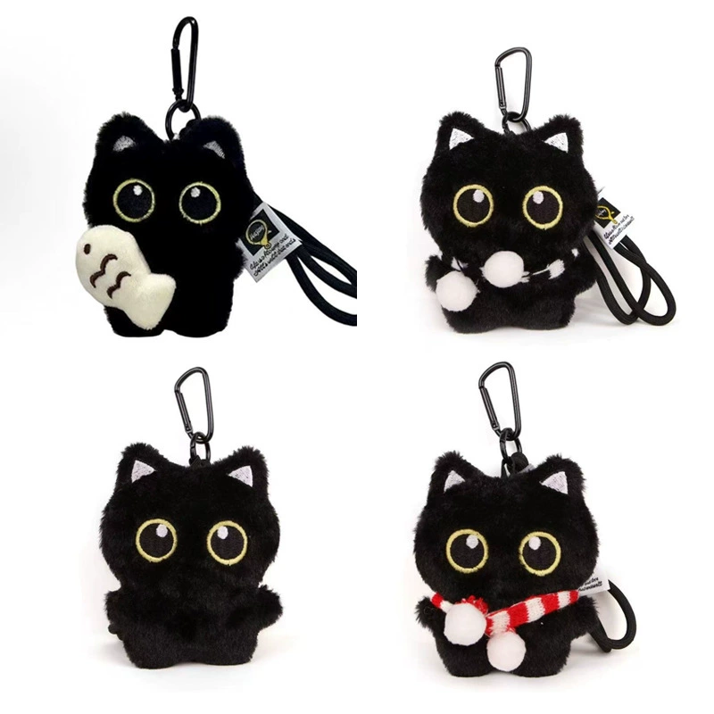 Новый милый и крутой подвесной кулон с клубникой и маленьким черным котом, милый плюшевый брелок для куклы, подвеска для куклы, подвеска для школьной сумки для студентов