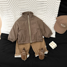 韩国童装潮酷男宝宝棉服冬季新款婴幼童复古格子夹棉加绒保暖外套