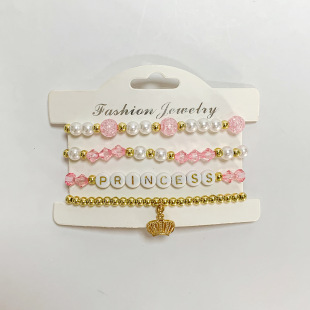 Crystal Beaded Elastic Letter Bracelet Crown Accessories Friendship Couple Jewelry Set-to-Hand String Beaded Beads
