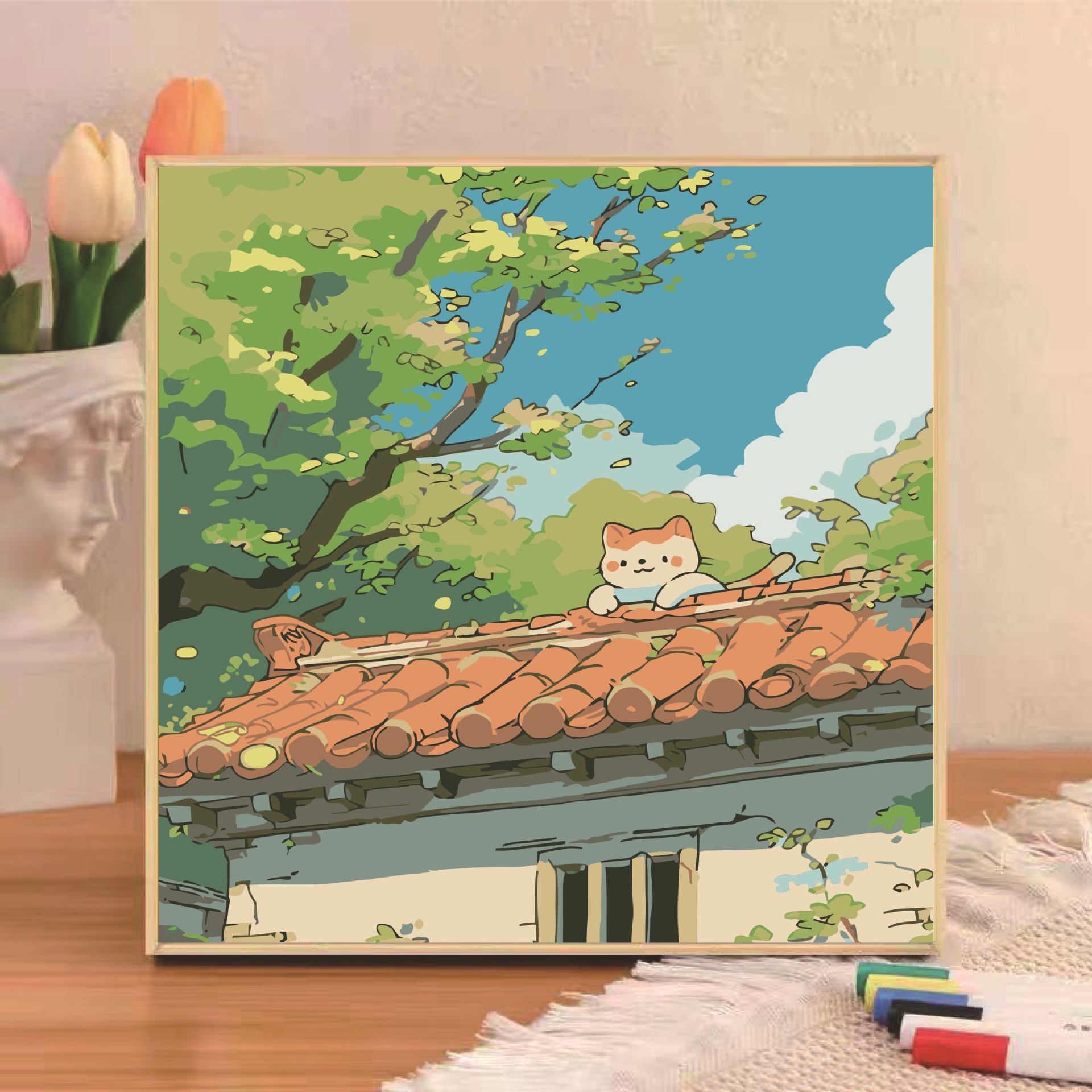 Pintura al óleo digital diy niños pequeños dibujos animados de tamaño pequeño dibujo a mano simple relleno de pintura acrílica