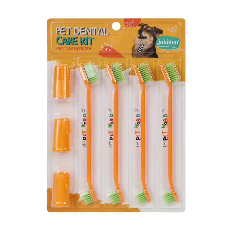 Set de cepillo de dientes para mascotas, cepillo de dientes de dedo para mascotas, cepillo de dientes de doble cabeza, limpieza oral para perros, set de cepillo de dientes para perros, gatos